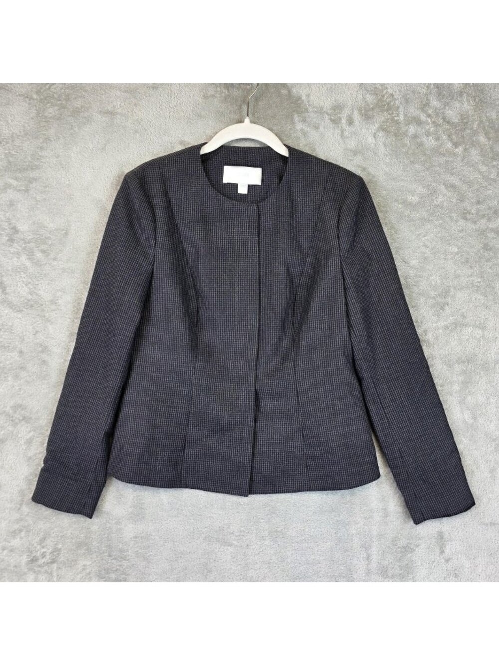 BOSS Hugo Boss Suit Jacket Womens 6 Gray Check Collarless 100% Wool Slim Lined